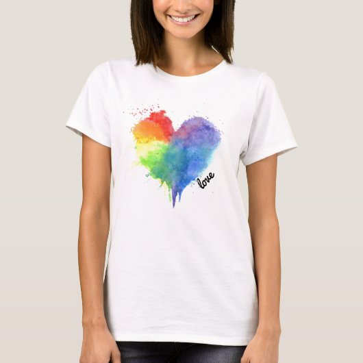 Rainbow Splatter Heart Logo houdt van shirt (Voorkant)