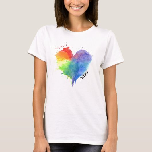 Rainbow Splatter Heart Love T Shirt (Voorkant)