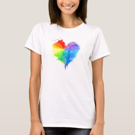 Rainbow Splatter Heart T Shirt (Voorkant)