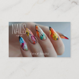 Rainbow Splatter Nail Art Manicurist Loyaliteit Visitekaartje