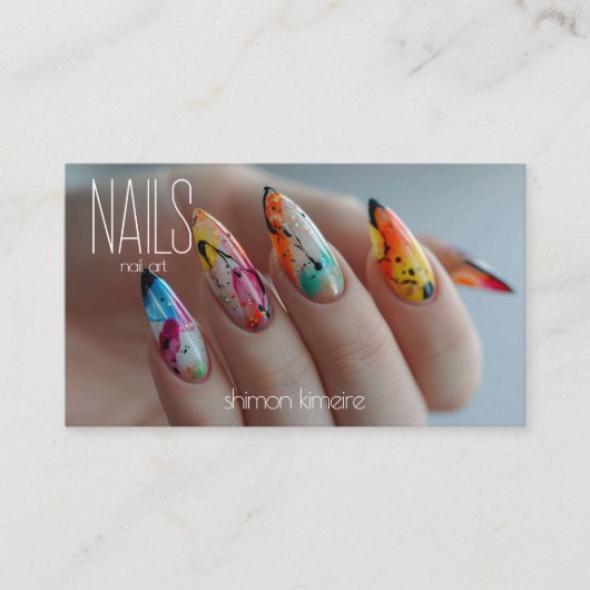 Rainbow Splatter Nail Art Manicurist Loyaliteit Visitekaartje (Voorkant)