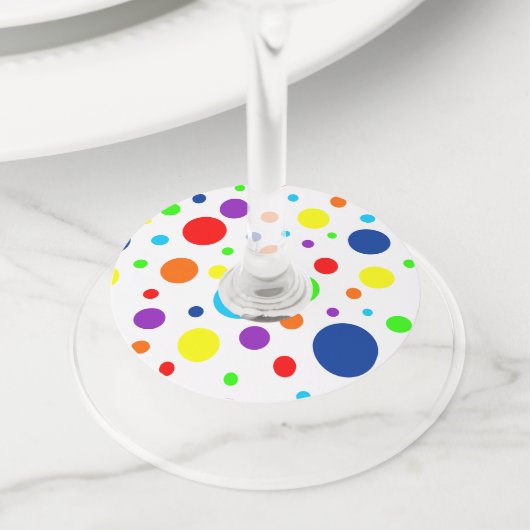 Rainbow Spots Papier Wijnglas Labels (Dichtbij)