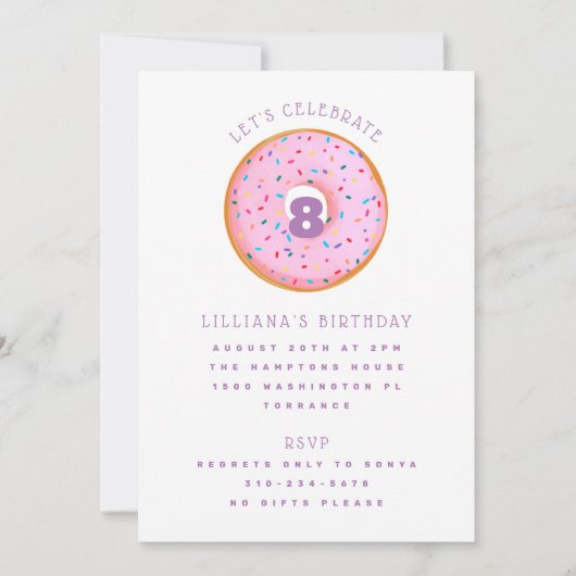 Rainbow Sprinkle Donut Pink Paarse kinderen Birthd Kaart (Voorkant)
