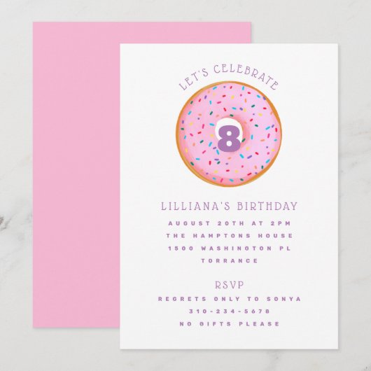 Rainbow Sprinkle Donut Pink Paarse kinderen Birthd Kaart (Voorkant / Achterkant)