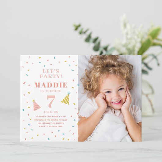 Rainbow Sprinkle Kids Birthday Party Invitation (Staand voorkant)