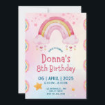 Rainbow Sprinkle Kids Birthday Party Kaart<br><div class="desc">Pastel Roze Waterverf Schattige Illustratief Rainbow Kleine kinderen Verjaardagsfeestje Uitnodiging</div>