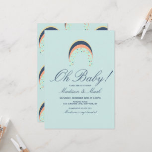 Rainbow Sprinkles Brush Stroke Baby shower Blue Kaart