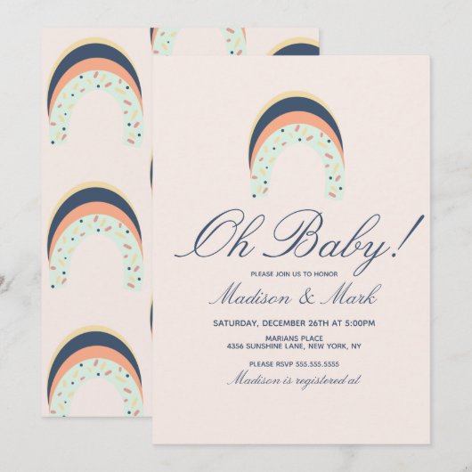 Rainbow Sprinkles Brush Stroke Baby shower Roze Kaart (Voorkant / Achterkant)