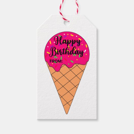 Rainbow Sprinkles Ice Cream Kones Birthday Cadeaulabel (Voorkant)