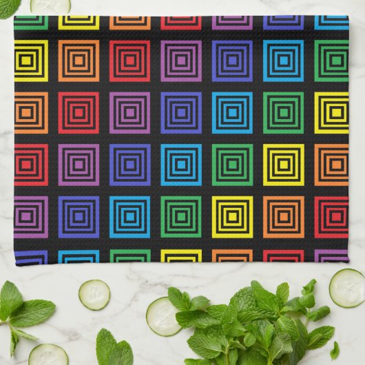 Rainbow Squared Black Theedoek (Gevouwen)