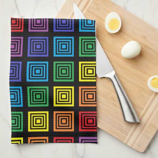 Rainbow Squared Black Theedoek (Quarter Fold)