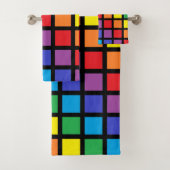 Rainbow Squares Black Bad Handdoek (Insitu)