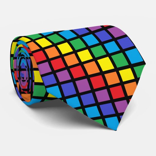 Rainbow Squares Black Stropdas (Opgerold)