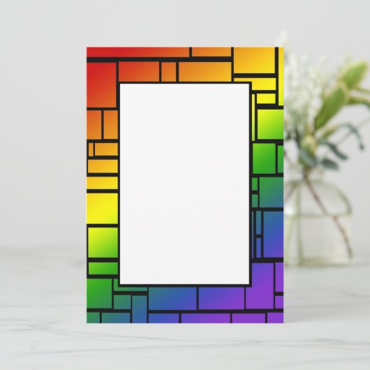 Rainbow Squares Border Uitnodiging (Staand voorkant)
