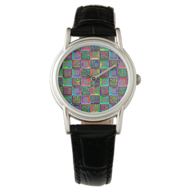 Rainbow Squares Mode Horloge door Julie Everhart (Voorkant)