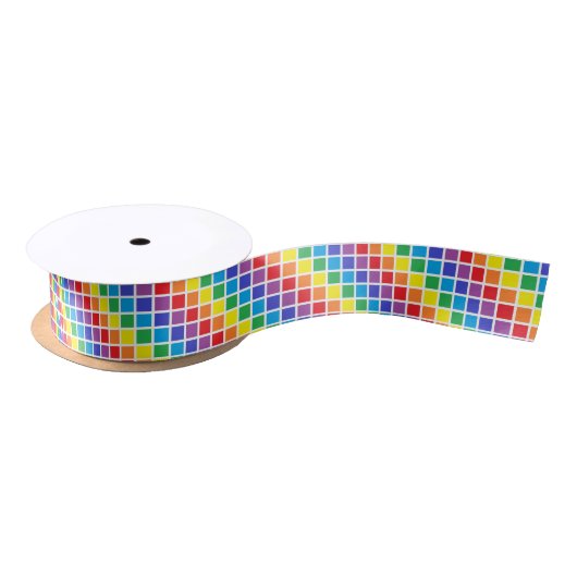 Rainbow Squares Ribbon Satijnen Lint (Spoel)