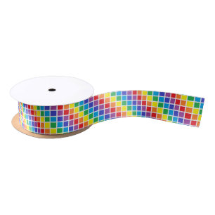 Rainbow Squares Ribbon Satijnen Lint