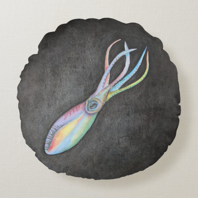 Rainbow Squid Round Pillow Rond Kussen (Voorkant)