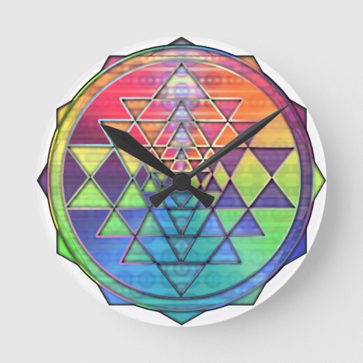 Rainbow Sri Yantra voor liefde en rijkdom Ronde Klok (Voorkant)