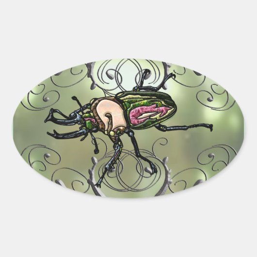 Rainbow Stag Beetle Ovale Sticker (Voorkant)