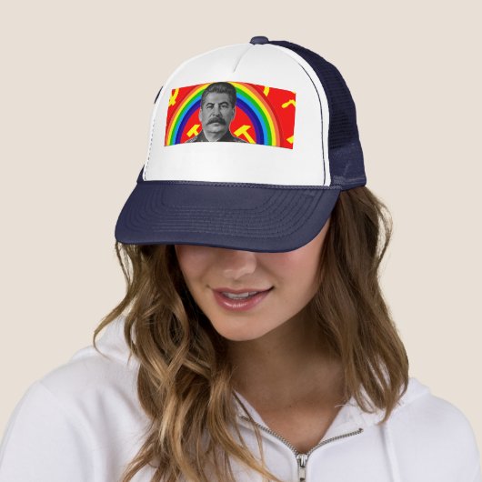 Rainbow Stalin Trucker Hat Pet (In situ)
