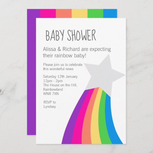 Rainbow Star Baby shower Uitnodiging (Voorkant / Achterkant)