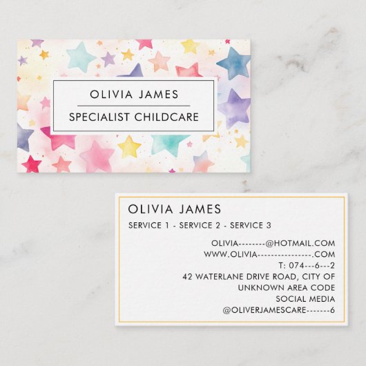 Rainbow Star Babysitter Kinderopvang Kinderopvang  Visitekaartje (Voorkant / Achterkant)