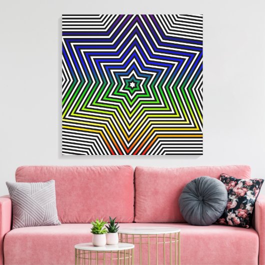 Rainbow Star Blue Red Yellow Green Canvas Grafisch (Insitu (Woonkamer))