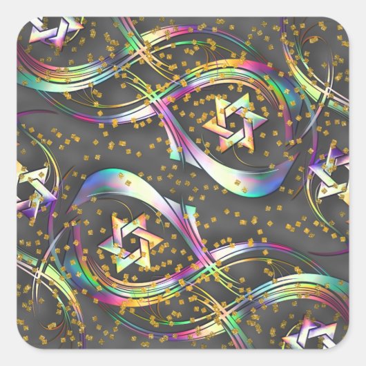 Rainbow Star Flourish Gold Confetti Vierkante Sticker (Voorkant)