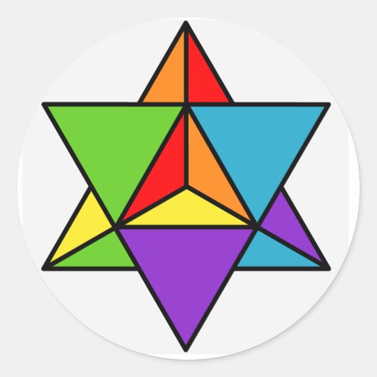 Rainbow Star Tetrahedron Ronde Sticker (Voorkant)