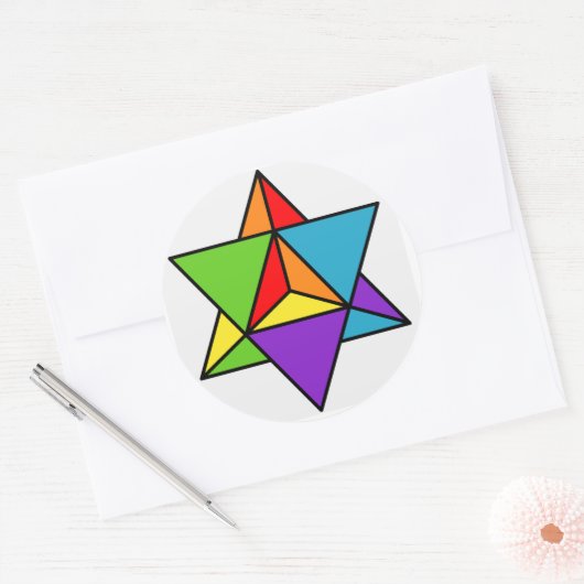 Rainbow Star Tetrahedron Ronde Sticker (Envelop)