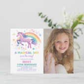 Rainbow Star Unicorn Verjaardag Uitnodigingen Foto (Staand voorkant)