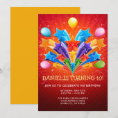 Rainbow Starburst Balloon 10th Birthday Invitation Kaart (Voorkant / Achterkant)