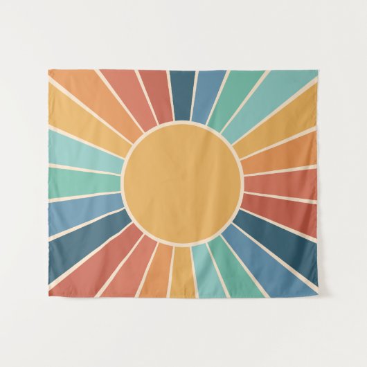 Rainbow Starburst Groovy Retro Hippie 60s Boho Wandkleed (Voorkant (horizontaal))