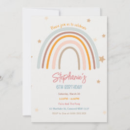 Rainbow Stars Birthday Party Invitation Kaart