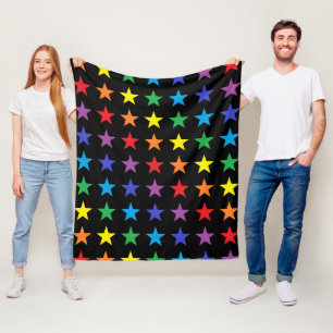Rainbow Stars Black Fleece Deken