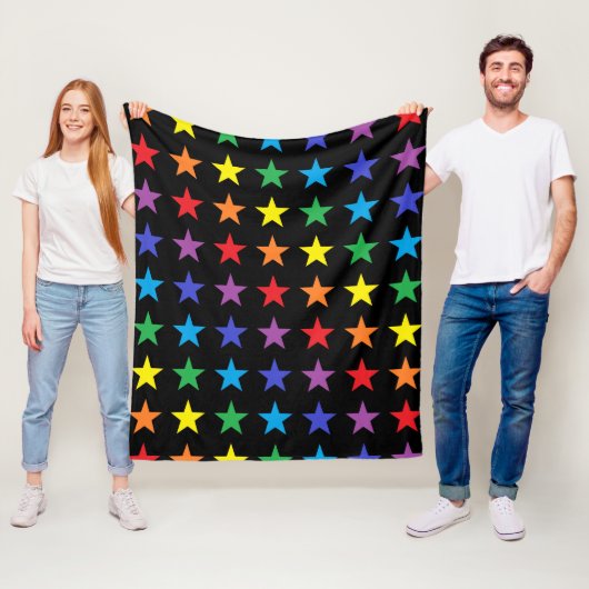Rainbow Stars Black Fleece Deken (In situ)