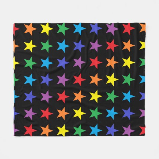 Rainbow Stars Black Fleece Deken (Voorkant (Horizontaal))