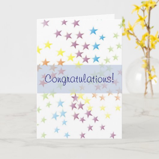Rainbow Stars Blauw Gefeliciteerd Kaart (Gele Bloem)