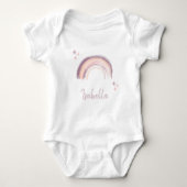 Rainbow & Stars Boho Muted Pink Baby Name Romper (Voorkant)