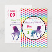 Rainbow Stars Eenhoorn - 3x5 Verjaardag Uitnodigin Kaart (Voorkant / Achterkant)