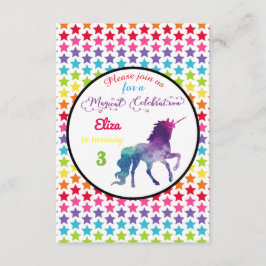 Rainbow Stars Eenhoorn - 3x5 Verjaardag Uitnodigin Kaart