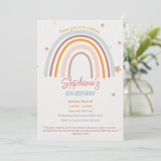 Rainbow Stars Fiver Party Birthday Invitation Kaart (Staand voorkant)