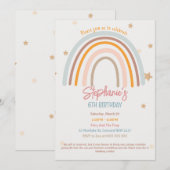 Rainbow Stars Fiver Party Birthday Invitation Kaart (Voorkant / Achterkant)