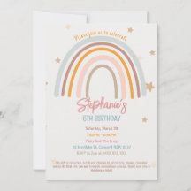 Rainbow Stars Fiver Party Birthday Invitation