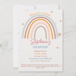 Rainbow Stars Fiver Party Birthday Invitation Kaart