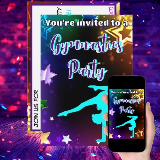 Rainbow Stars Gymnastiek Verjaardagsfeestje Uitnod Kaart