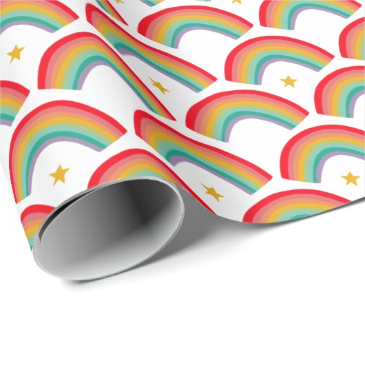 Rainbow Stars Handgetekende Kerst Feestdagen Schat Cadeaupapier (Rol Hoek)