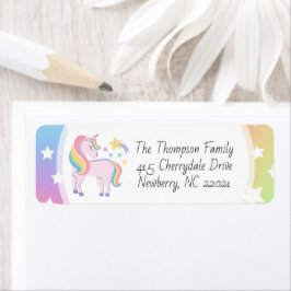 Rainbow Stars & Magical Unicorn Return Address Etiket