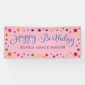 Rainbow Stars op Roze Happy Birthday Kinder Spandoek (Horizontaal)